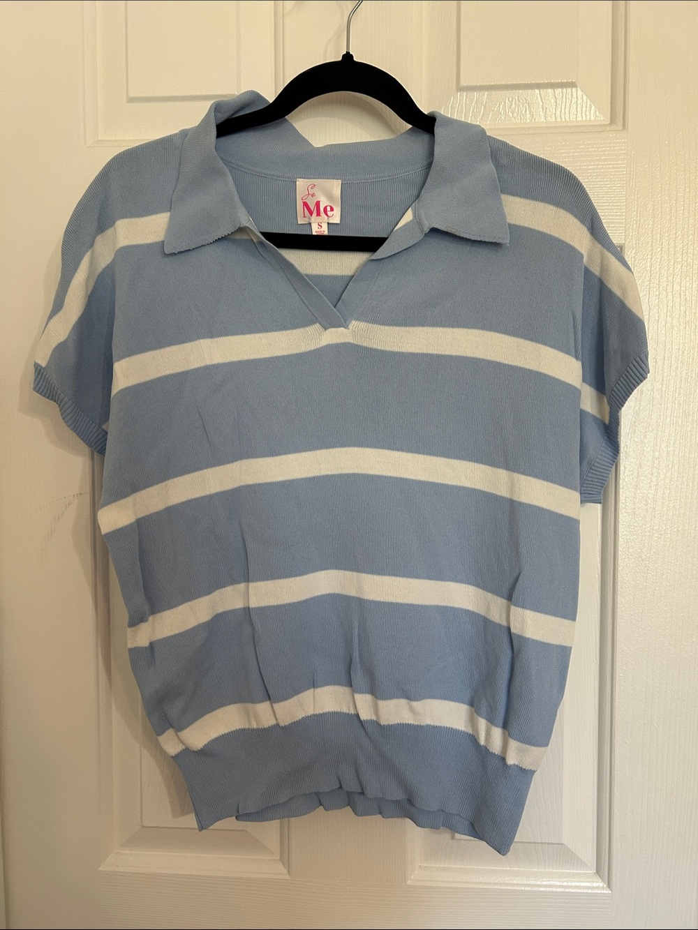 So Me Light Blue and White Striped Polo